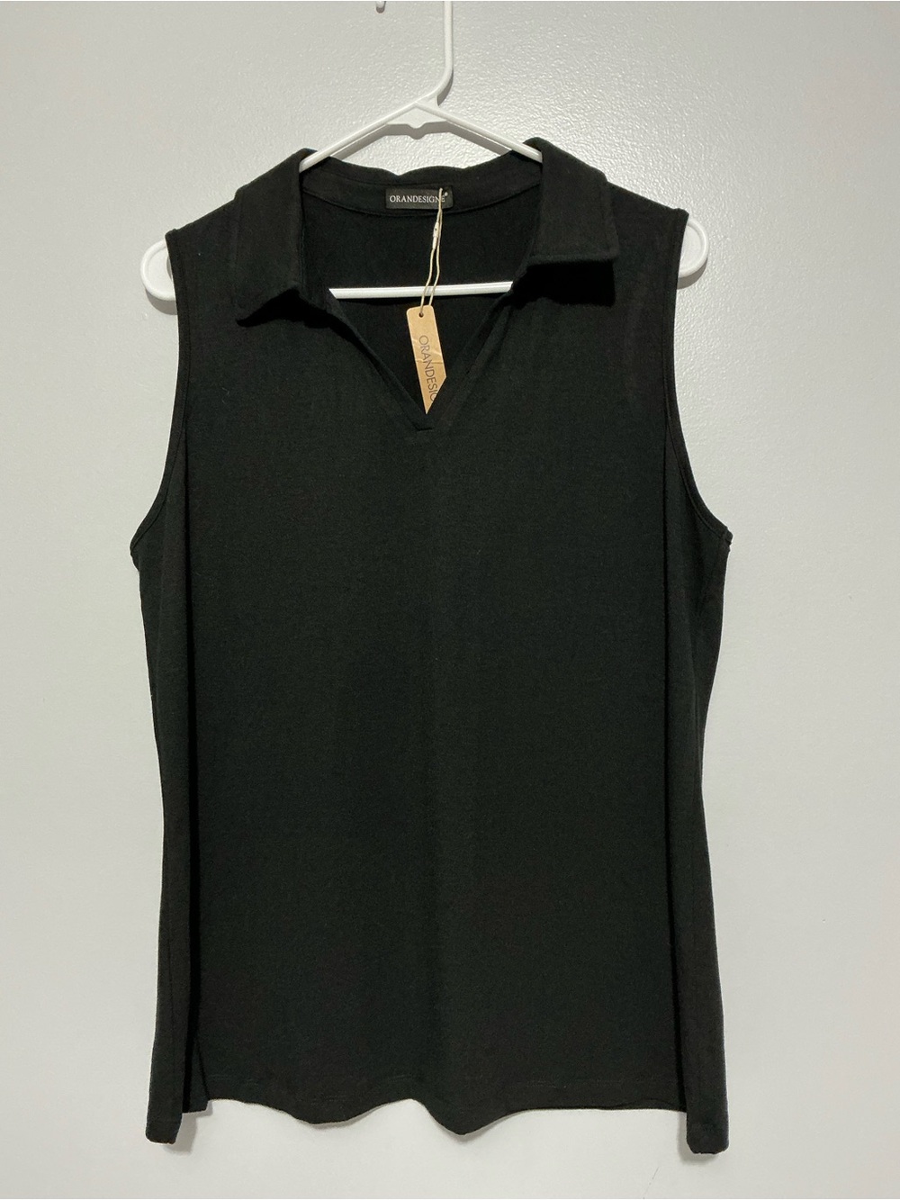 Orandesigne Black Collared Sleeveless V neck Top size XL NWT